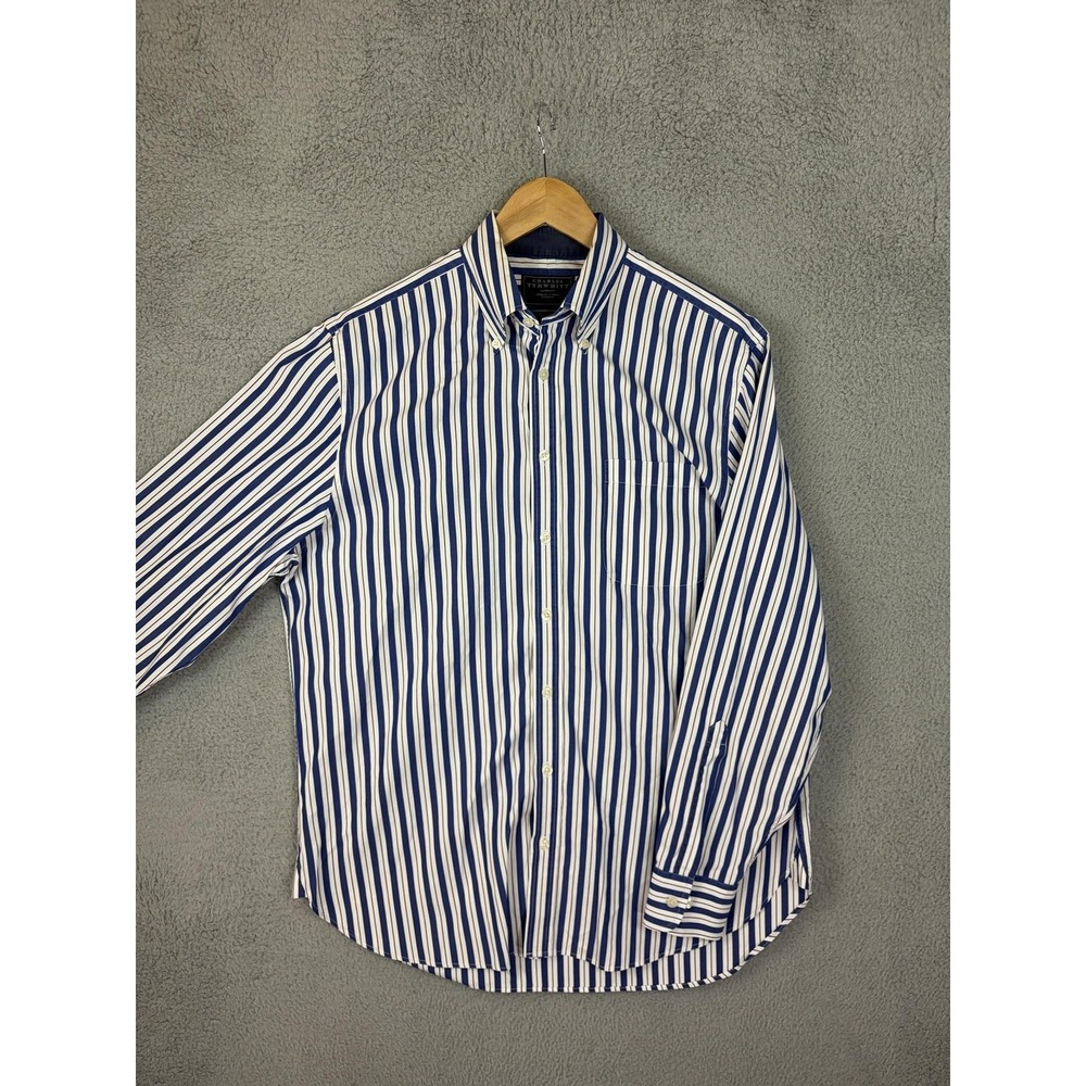Charles Tyrwhitt Mens Large Blue Stripe Classic Fit Poplin Dress Shirt L